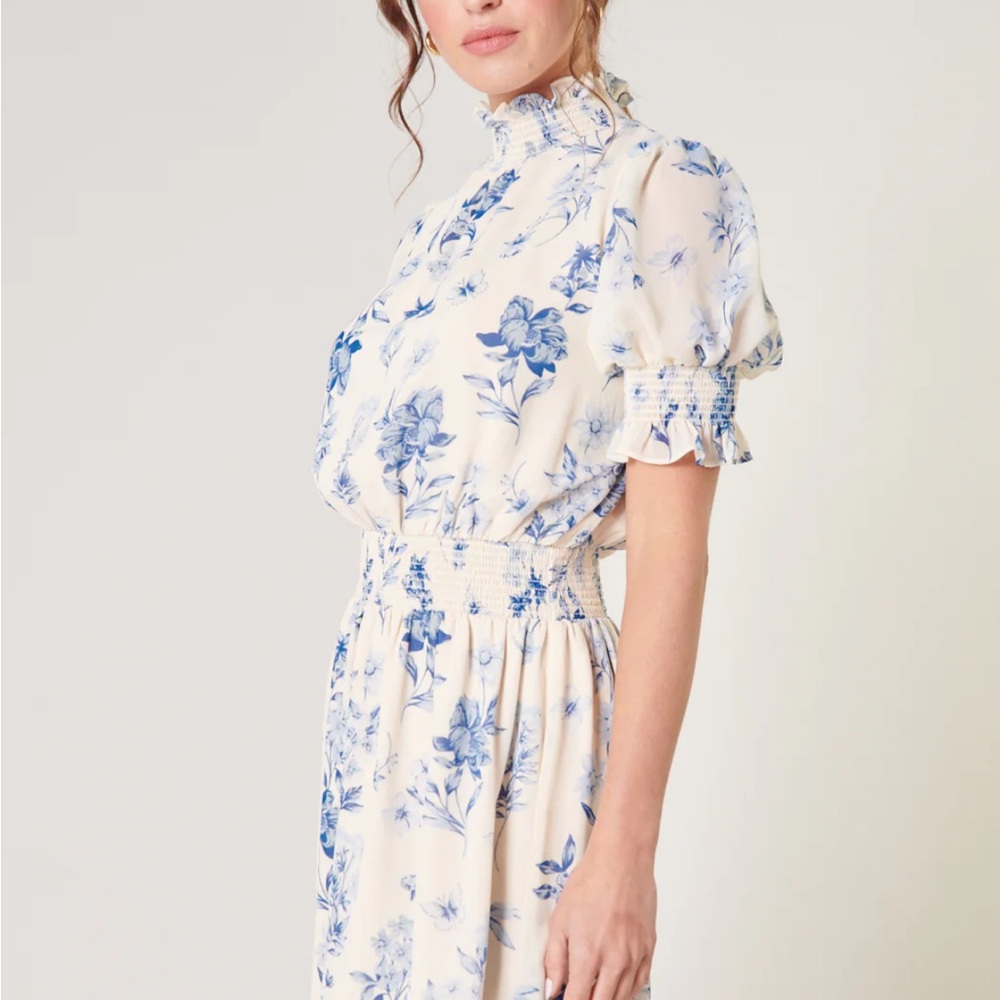 Sugarlips April Blue Floral Mock Neck Mini Dress - Picture 2 of 10